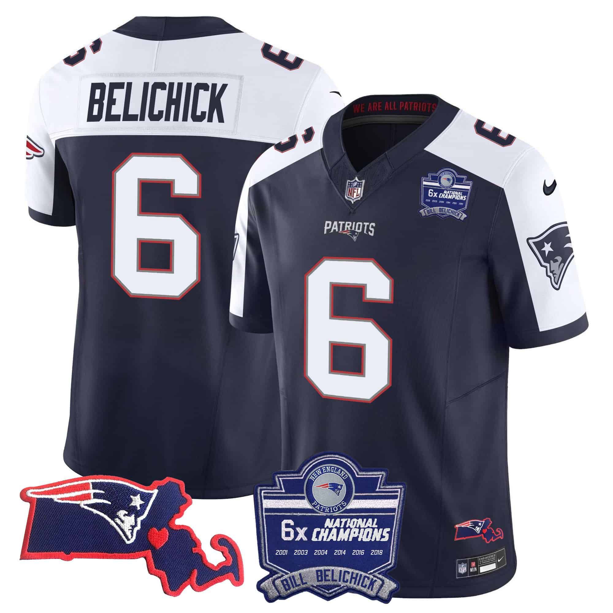 Men New England Patriots #6 Belichick Dark blue 2024 Nike 6x Champions Patch Vapor Limited NFL Jersey